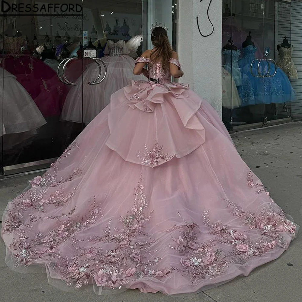 

Pink Quinceanera Dresses Sweet 15 Dress Off Shoulder Lace Applique Beaded Vestidos de 16 Prom Gown Ball Gown Party Wear