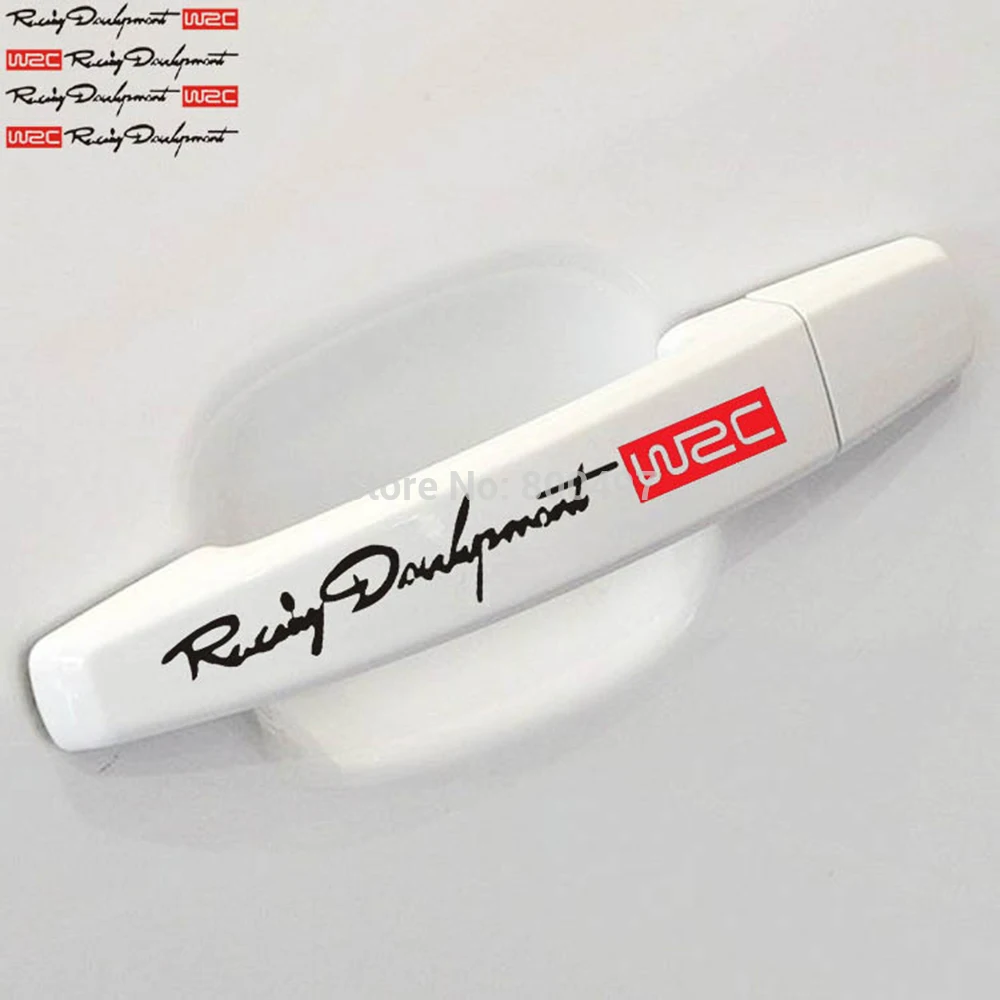 4 x WRC World Racing Development Car Door Handle Decals Dual Color Design Stickers Vinyls Decals