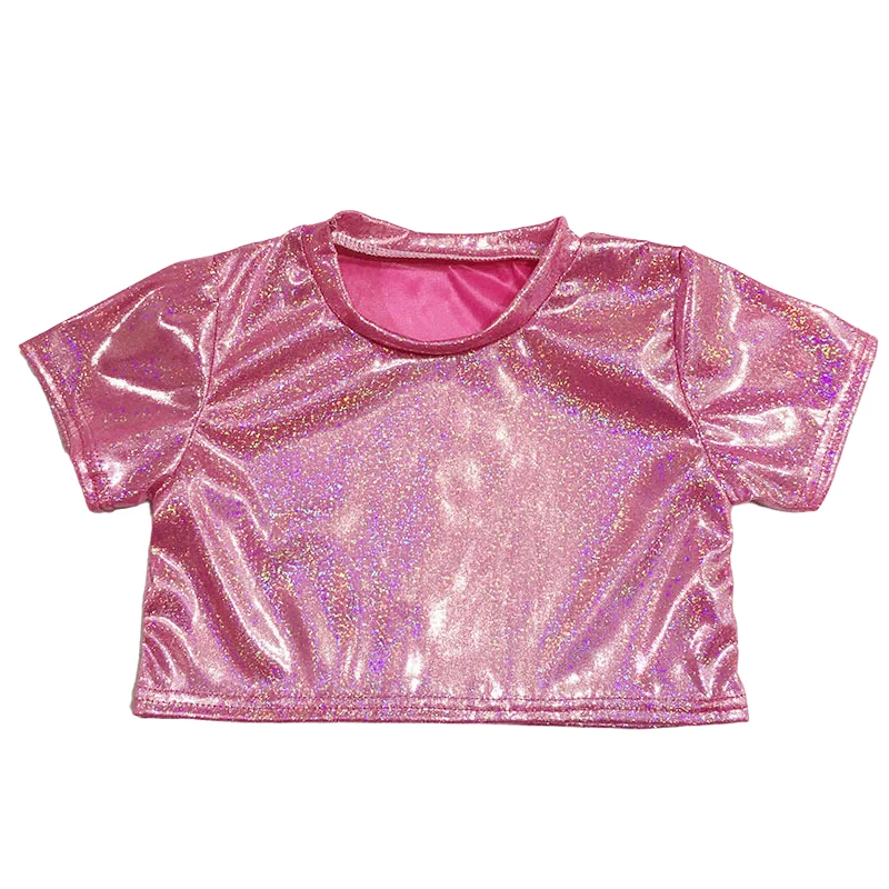 Adult Hip Hop Dance Tops Kids Girl Boy Metallic Crop Top Shiny T-shirt Short Sleeve Glitter Jazz Clothing Costume Rave Festival