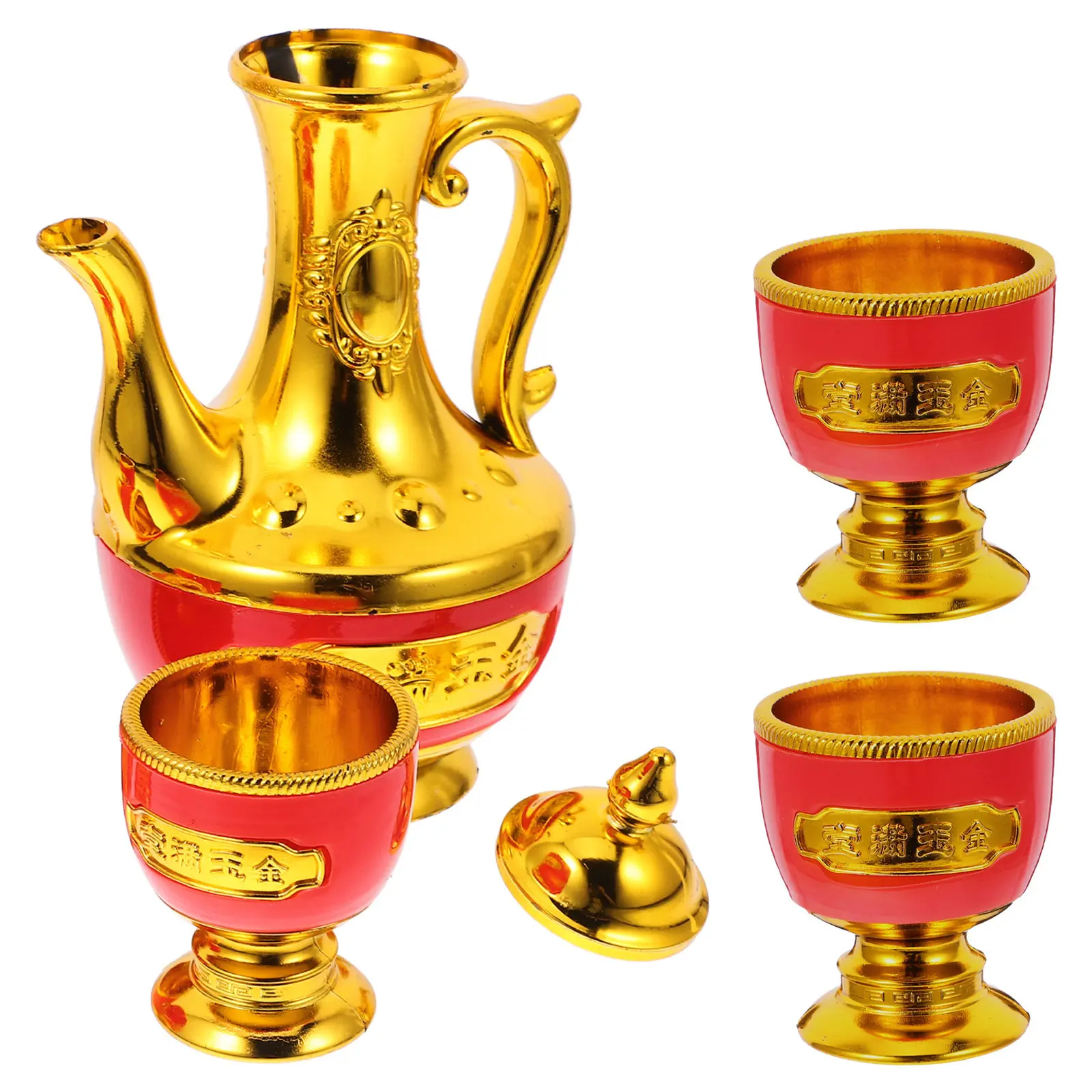 Gold-Plated Buddhist Altar Offering Set Teapot Kettle Sacrificial Cups Water Bowls for Chinese Tibetan Worship Meditation