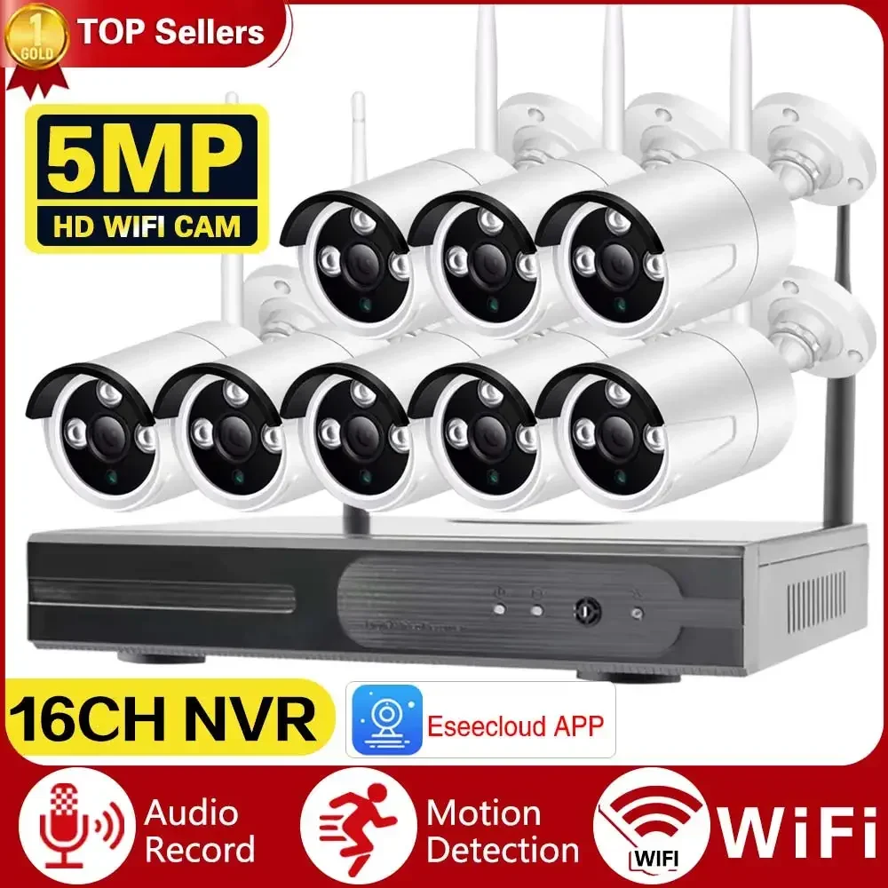 

5MP Full HD 16CH Wireless NVR Security WIFI IP Cameras System Kit Smart Outdoor Surveillance CCTV Audio Video WIFI Recorder Kit