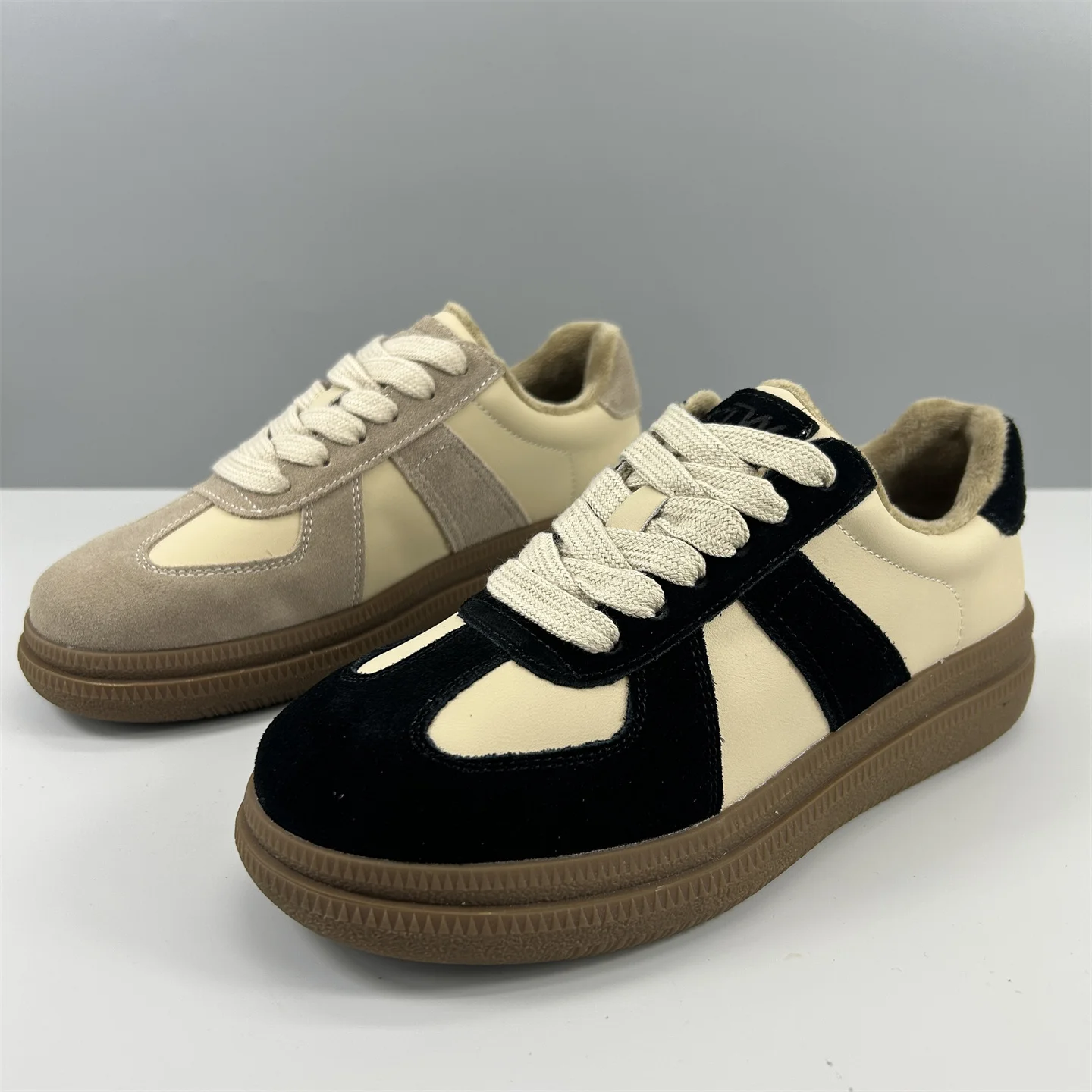 

Leather Dequn Shoes Winter New Style round Head Lace up Fleece Anti Slip Casual Women Cotton Boots Real Leather Slip on Shoes