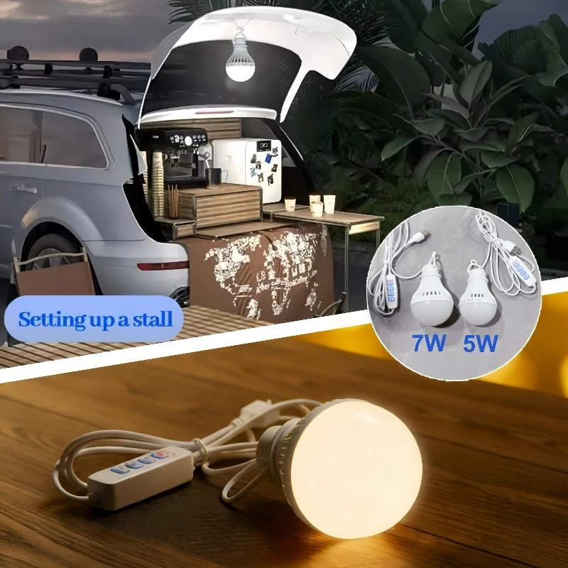 1-5PCS USB Rechargeable LED Camping Light 3-Color Dimmable Emergency Bulb Portable Hanging Tent Lamp Outdoor Camping BBQ Fishing