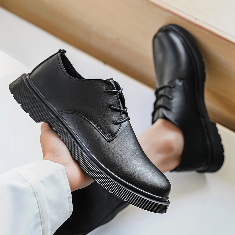 Men\'s Casual British Leather Shoes Platform Business Brand Formal Wear Lightweight Couple Round Toe Versatile Work Shoes 35-48