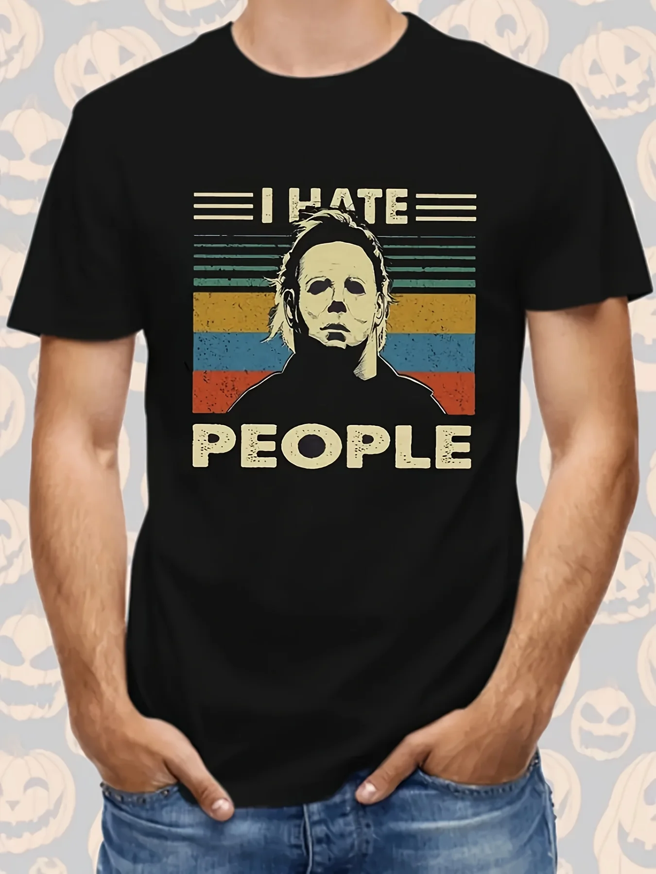 

Halloween Limited Michael ·Myers Moonlight Panic TShirt A Black I Hate People Retro Print Casual Top For Both Men And Women