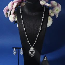 00018 Long Necklace Set for Women Cubic Zirconia Jewelry Set for Women Bridal Wedding Engagement Party  Jewelry Accessories