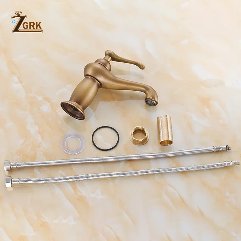 ZGRK Vintage Bathroom Faucet Brass Teapot Type Wash Basin Faucet Antique Copper Sink Basin Faucet Mixer Tap Hot and Cold