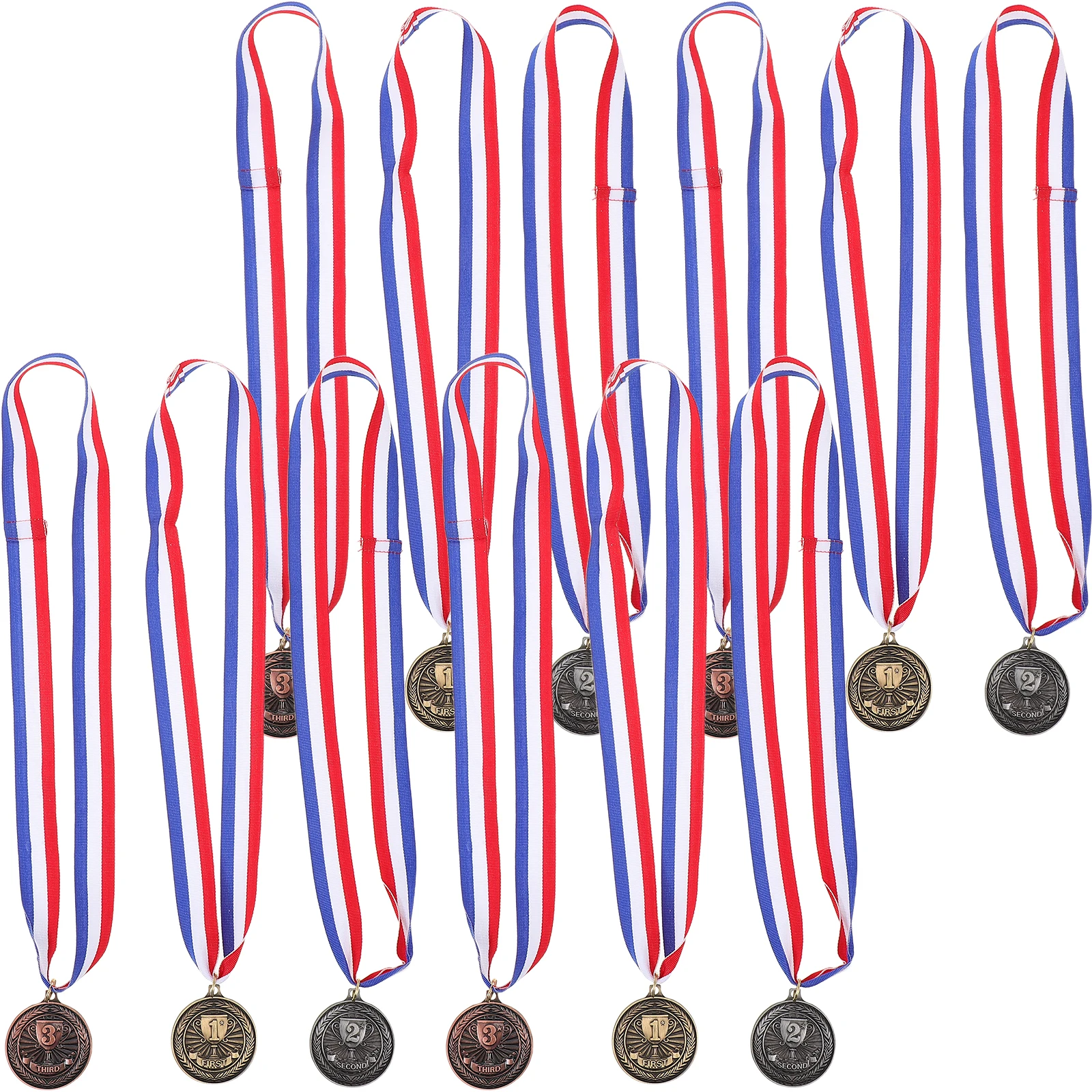 

12pcs Award Gold Silver Bronze Prize For Winners Lightweight Alloy With Neck Ribbons Sports School Events Competition Prizes