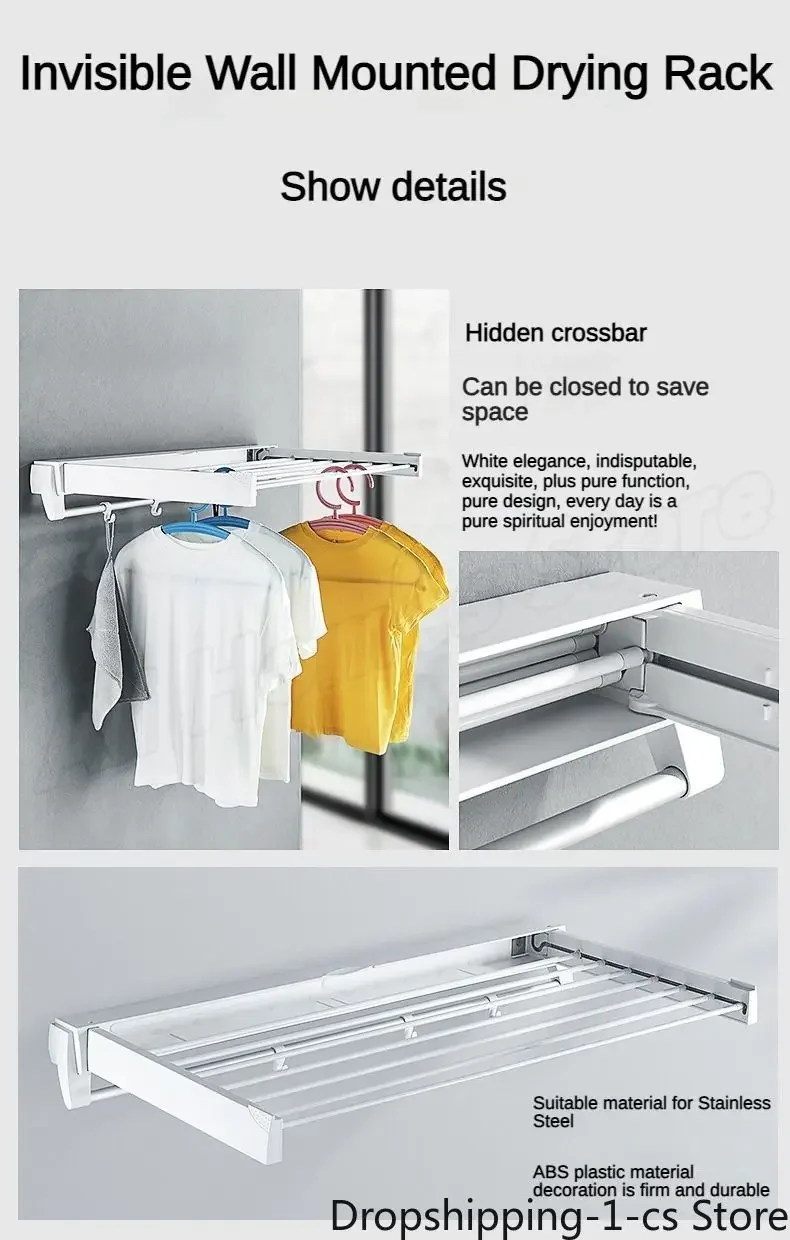 Retractable Clothes Hanger Invisible Wall Mounted Hanger Drying Rack Clothes Rack Folding Wall Extendable Organization Hangers