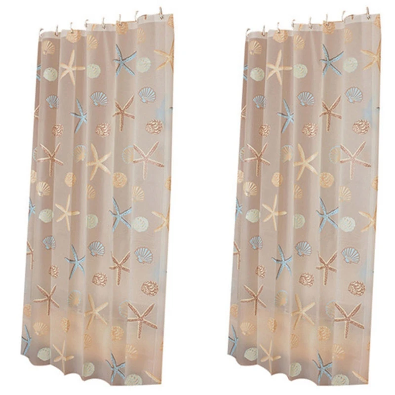 2Pcs 120Cmx180cm Modern Shower Curtain Starfish Partition Fresh Seaside Style Waterproof Peva Curtain