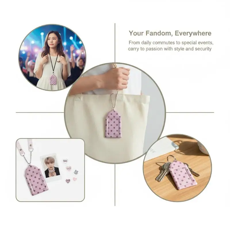 Cute Polka Dot Card Holder 3 Inch Photocard Card Sleeve Kpop Idol Card Holder Backpack Accessories Pendant Keychain Fans Gifts