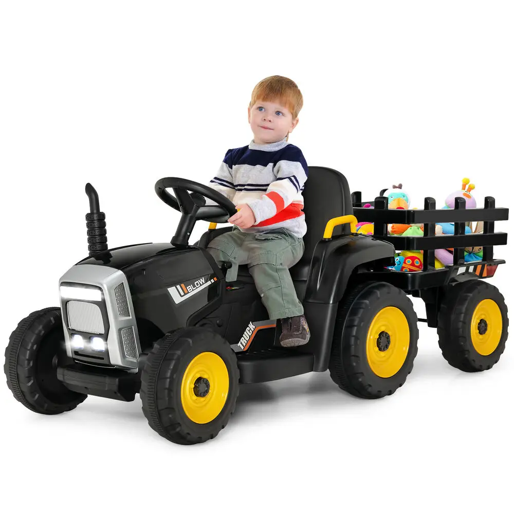 Babyjoy 12V Kids Ride-on Tractor Tractor with Trailer 3 Variable Speeds & Remote Control