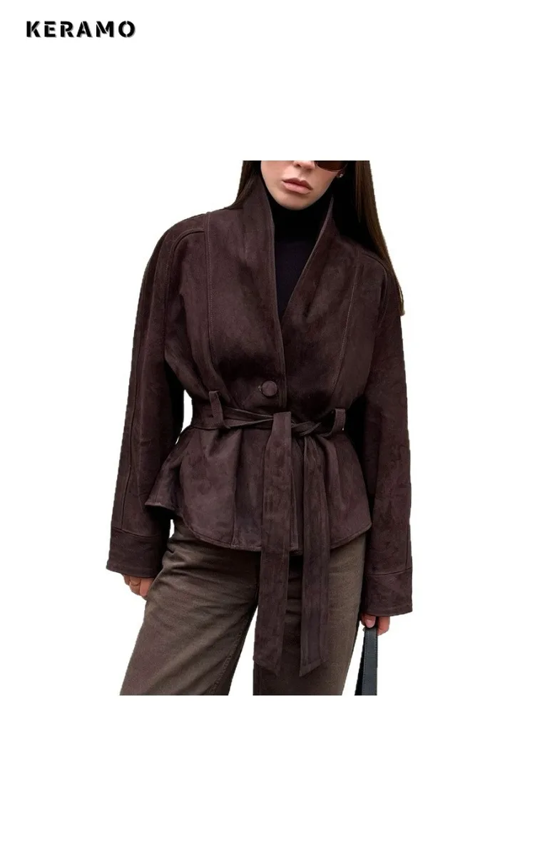 2025 inverno feminino estilo vintage único breasted solto ajuste jaqueta para mulheres senhora do escritório moda longo com cinto projetado casaco