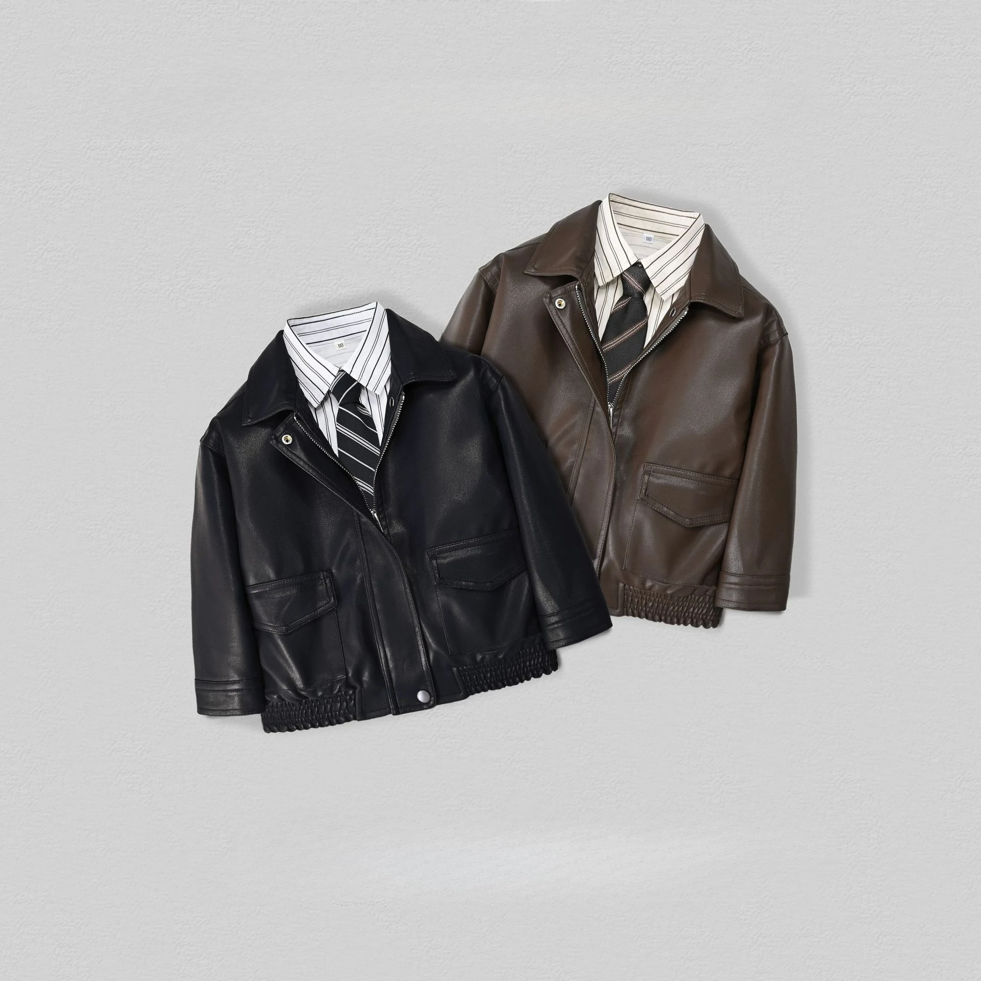 Boys Cool Solid Leather Motorcycle Jacket Girls Fashion PU Coat Biker Jackets Child Outerwear Toddler Kids Spring Autumn Clothes
