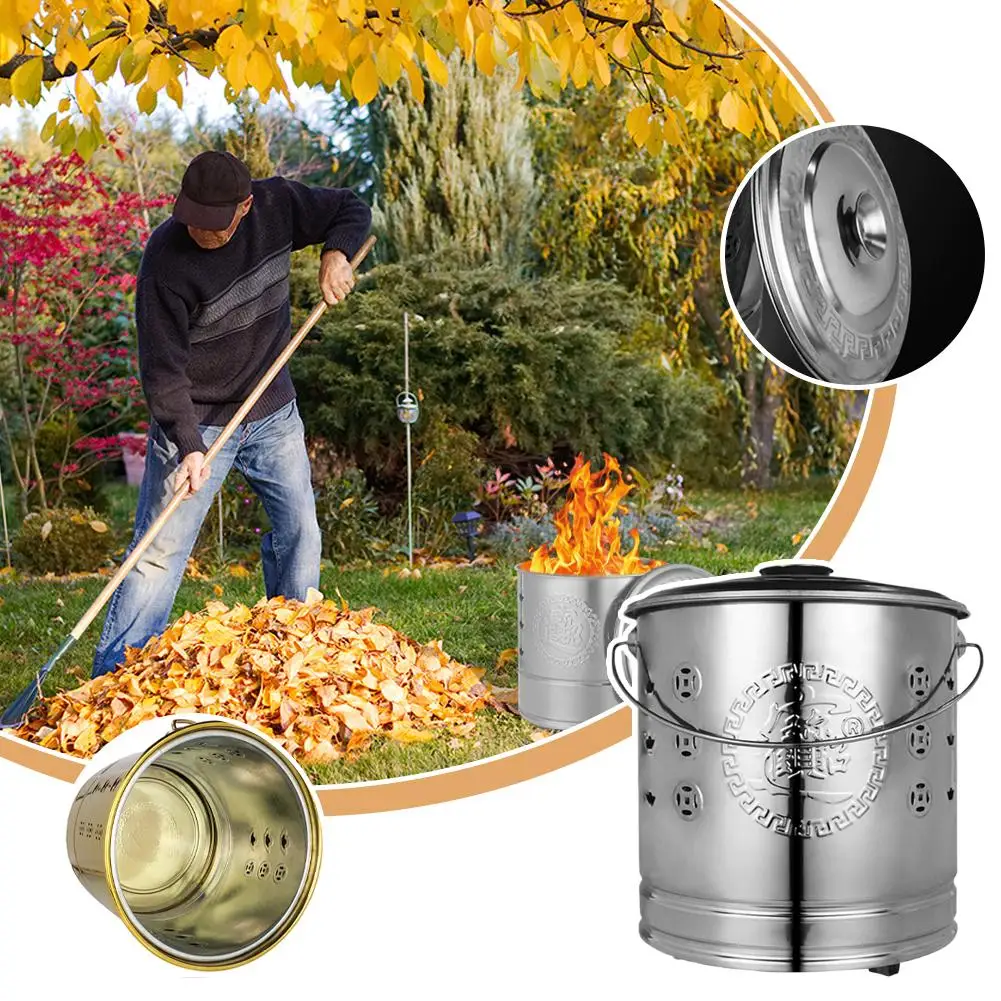 

Нержавеющая сталь для мусора, деревянного мусора, листьев, бочки для выжигания, бумажное ведро для выжигания, ручка для переноски, традиционная благоприятная бочка