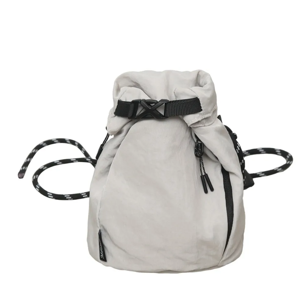 

Korean Style Drawstring Bucket Bag Handbag Solid Color Nylon Shoulder Bag Purse Adjustable Shoulder Strap Small Crossbody Bag