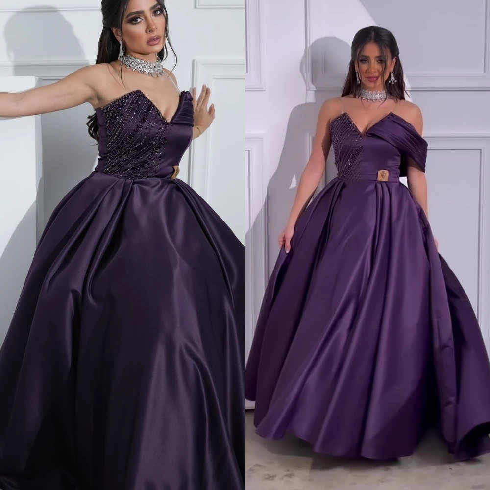 

Elegant Off-the-shoulder Ball Gown Anke Length Rhinestone Satin Formal Occasion jurken voor formele gelegenhei