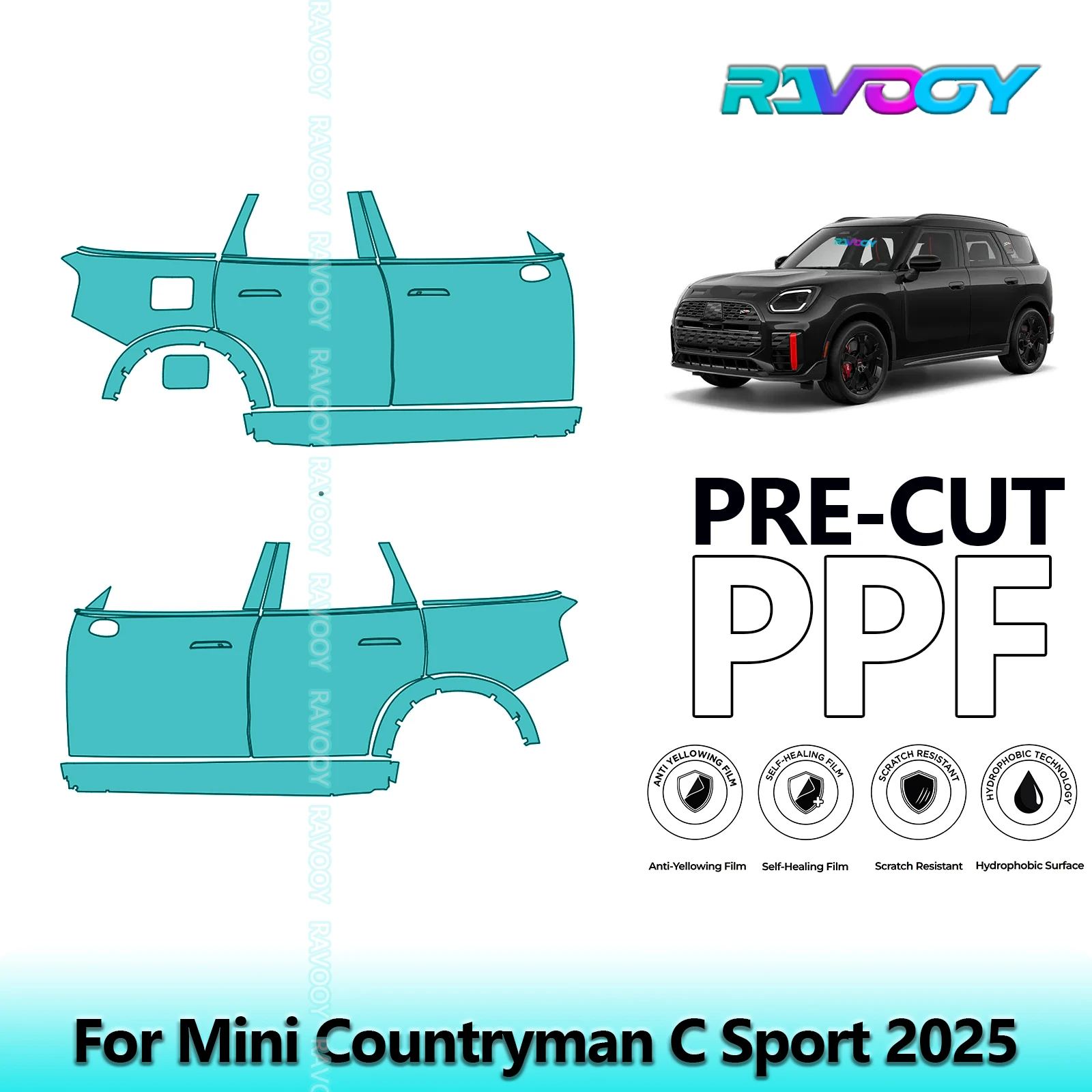 

For Mini Countryman C Sport 2025 8.5mil Clear Matte Pre-Cut PPF Door & A/B Pillar Kit TPU Paint Protection Film Set