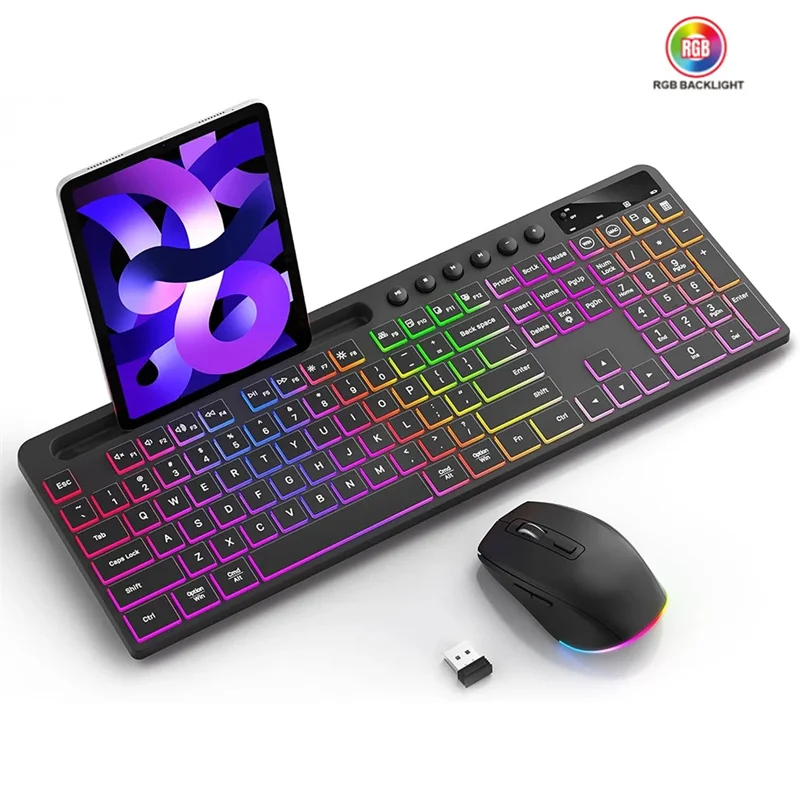 Wireless Keyboard and Mouse Combo Suit with Backlit Ergonomic Keyboard with Phone Tablet Holder for PC Laptop Accessorise