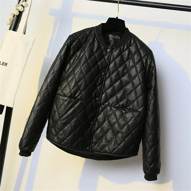 

Winter Fashion Women's Thickened PU Cotton Jacket Slim Ladies Locomotive Motorcycle Short Jacket Fake Leather Jacket Girl