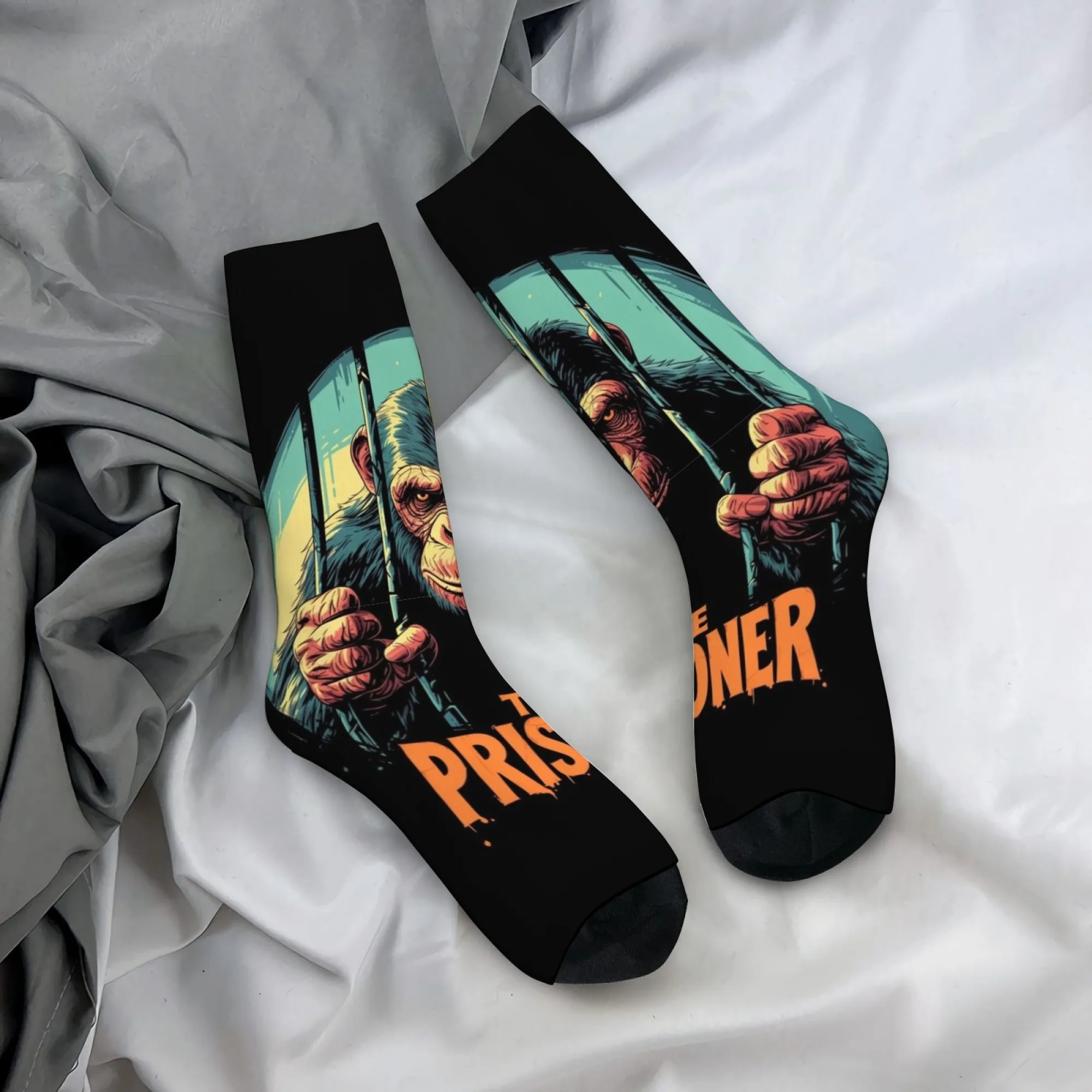 Fun Prisoner Monkey Men's Mid-Calf Socks Non-Slip Soft Socks Street Style Hip Hop Quirky and Novel Harajuku Style Men Socks view 5