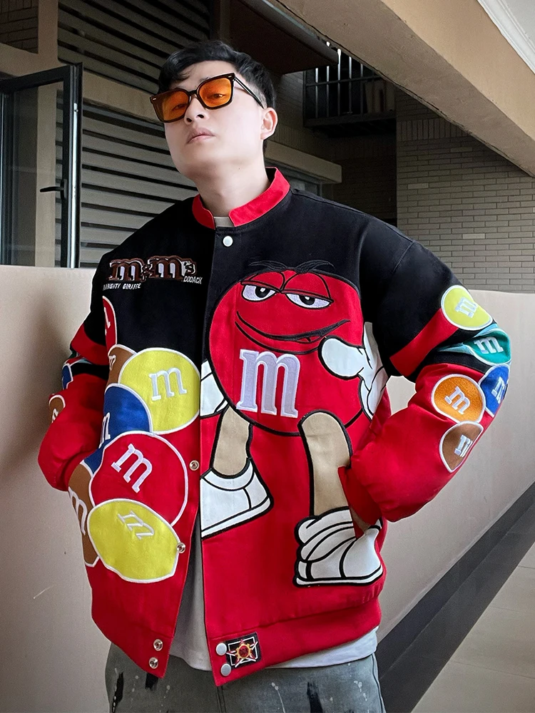 

Thiened Cotton Baseball Jaet for Men Youth Faion Brand Harajuku Sle Couple Matching Embroidered Loose Fit Winter Coat