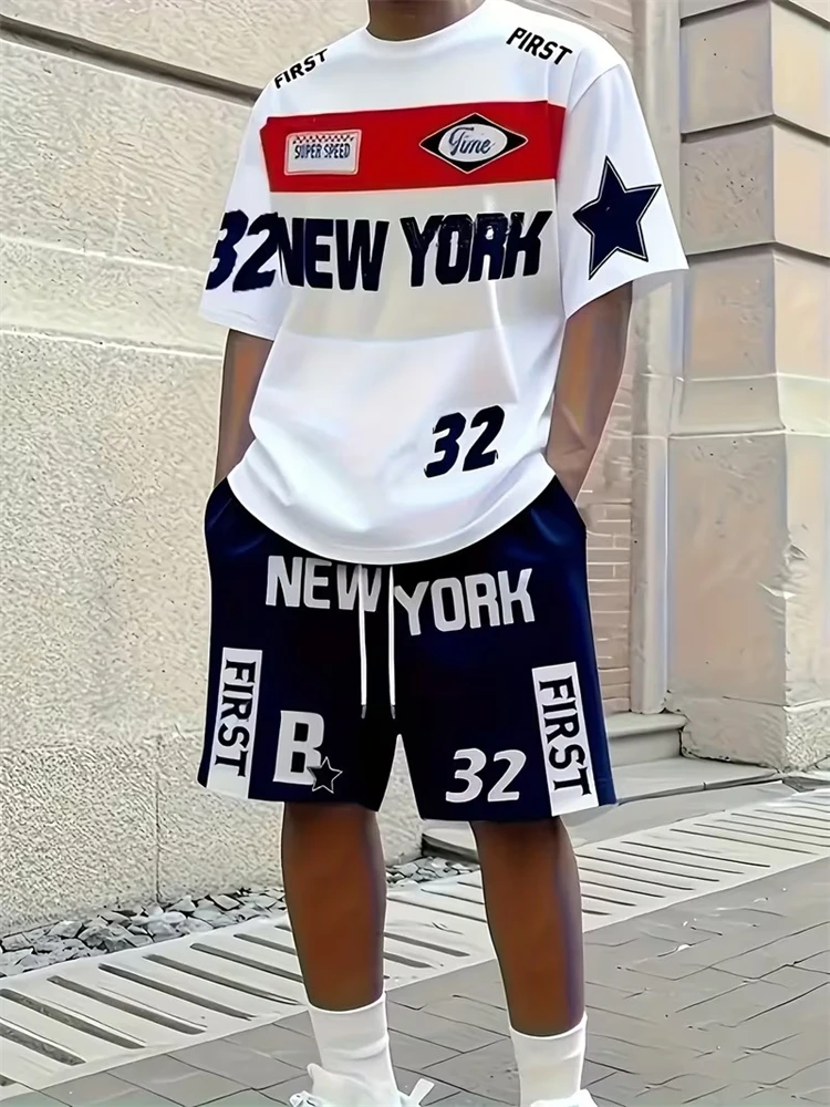 Ensemble décontracté pour homme imprimé en 3D, cool et tendance, style motard, nouveau haut à manches courtes et short à col rond pour homme