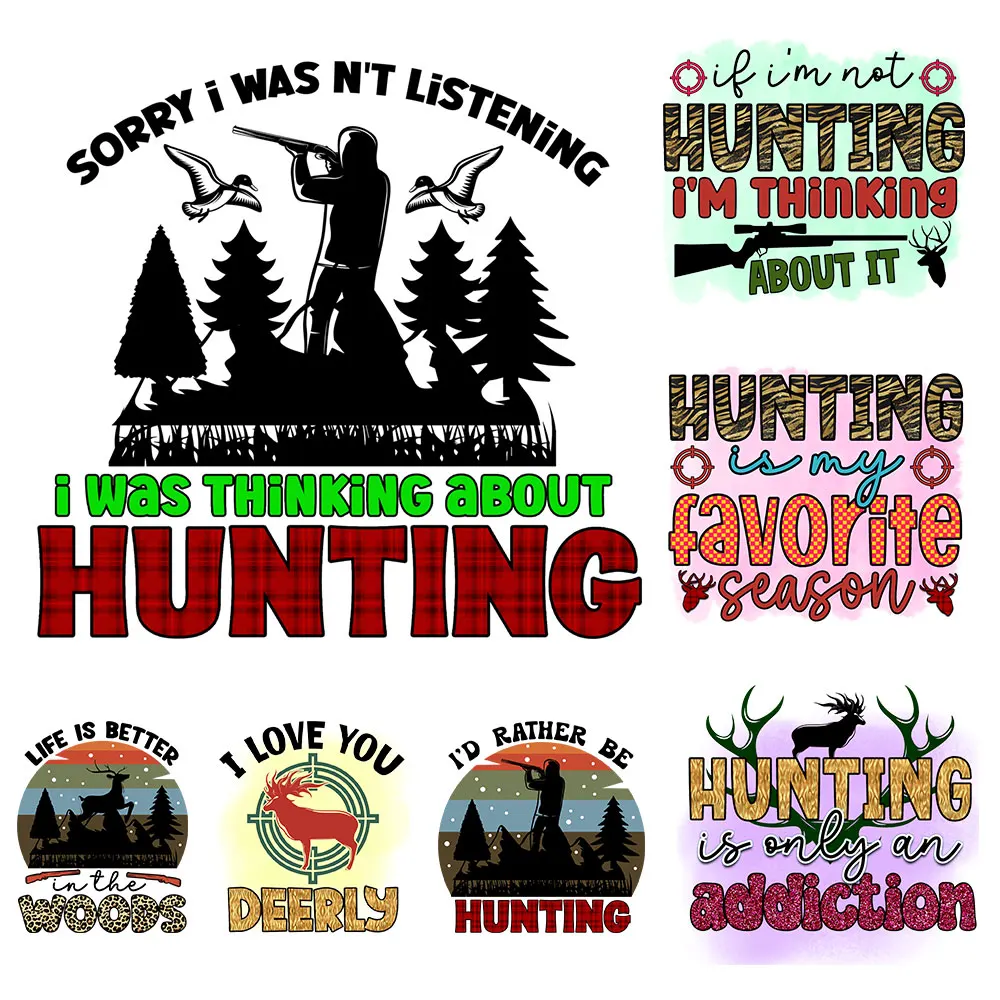 Hunting Seasons Iron On Patches Diy Tshirt Heat Transfer Vinyl Outdoor Appliqued Parches For Clothes Cute Design Elements