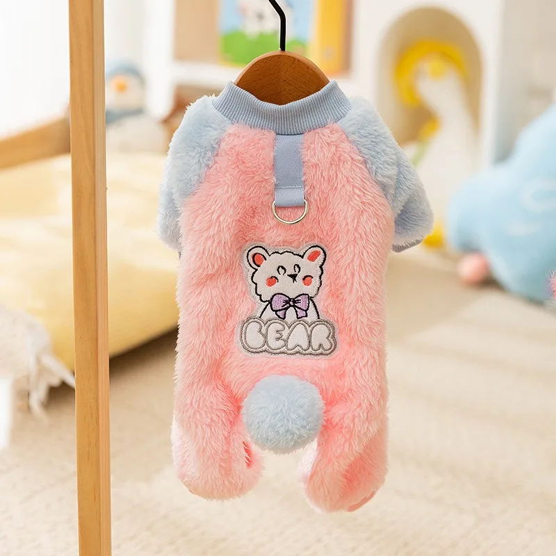 

Autumn and Winter Dog Clothes Macaroon Hairball Traction Four Legs Fleece Coat Small and Medium Pet Clothes Teddy Warm Coat