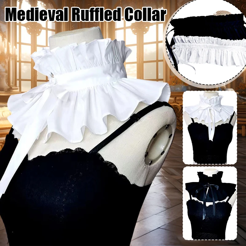 

Victorian Renaissance Elizabethan Ruffled Collar Elegant Blouse Lapel Shawl Court Style Lady Medieval Cosplay Satin Choker