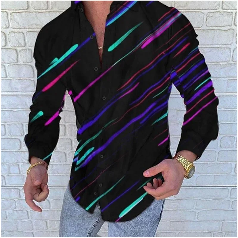 2024 Striped Comfortable Fashion Casual Men\'s Shirt Button Shirt Vacation Daily Spring Autumn Lapel Long Sleeve Blue Shirt 6XL