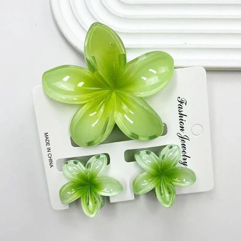 Hawaii Green Color Flower Claw Clip Plastic Flower Hair Crab Hairgrip Vacation Headwear Ornament Women Fashion Shark Hairpins