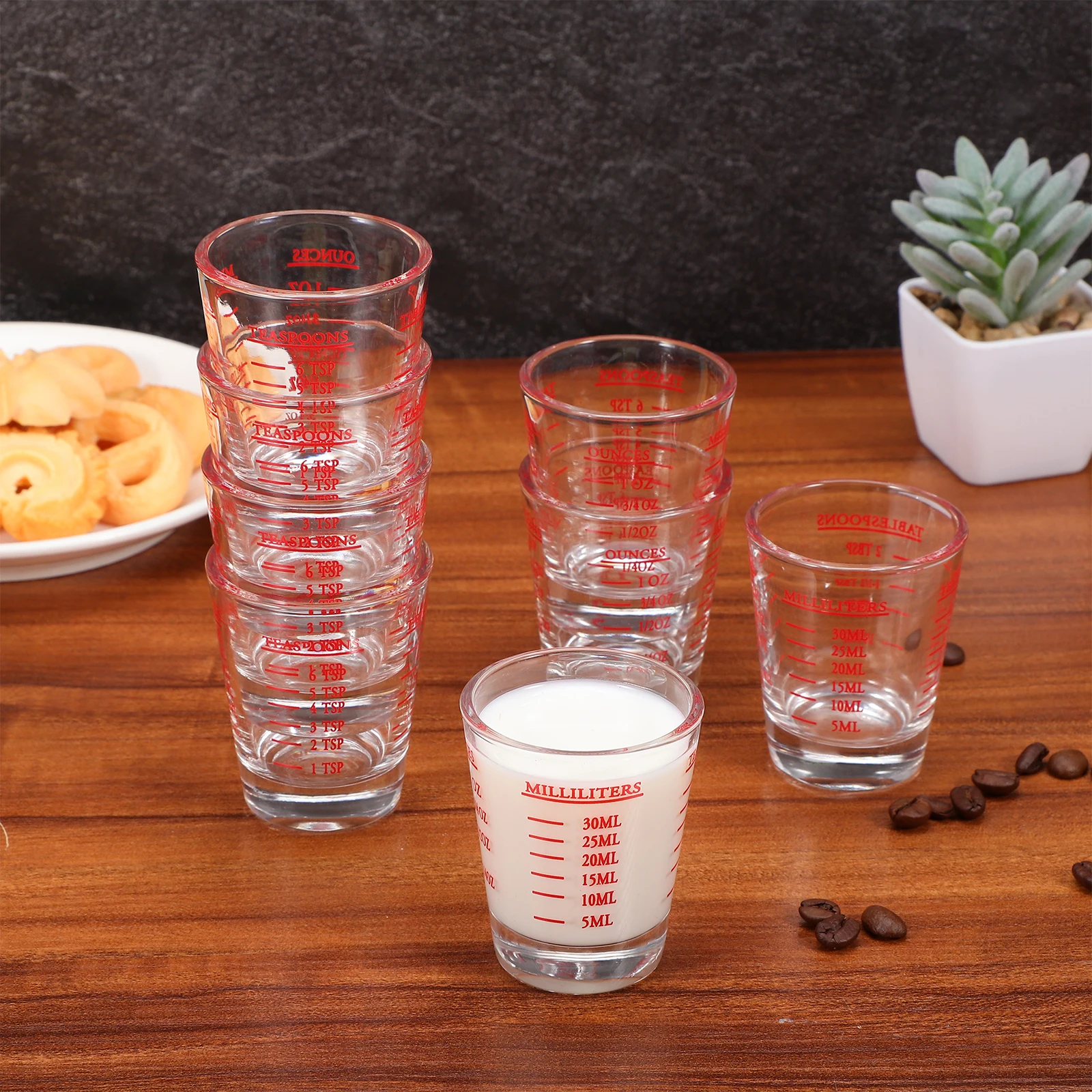 

8Pcs Clear Measuring Glasses Thickened Base Graduated Cup for Liquid Solid Measurement Baking Cooking Kitchen Use