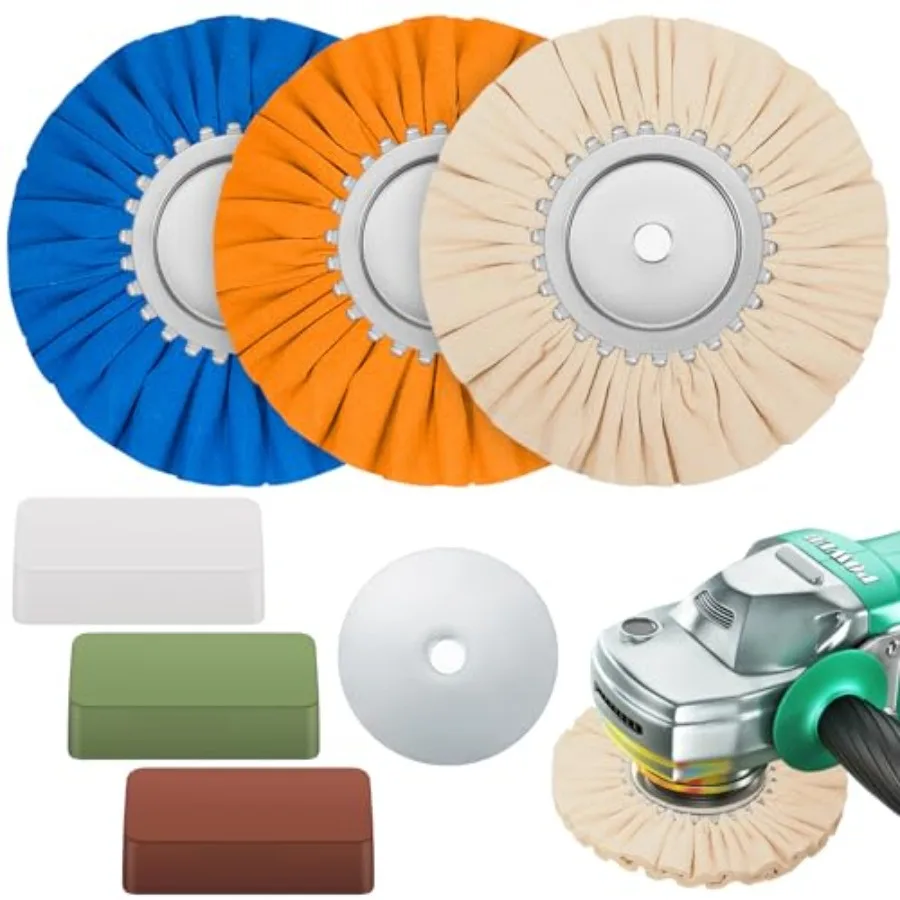 

7 Pcs 8" Airway Buffing Wheel Kit in Diameter 5/8" in Arbor Hole Aluminum Metal Polishing Wheel and Polishing Compound for Angl
