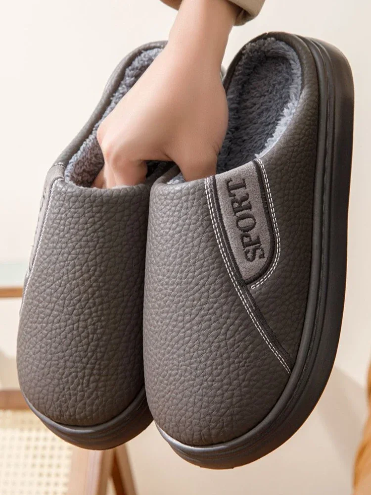 2026 New Cotton Slippers Men Winter Large Size Thick Sole Fleece Lined Warm Non Slip House Slippers