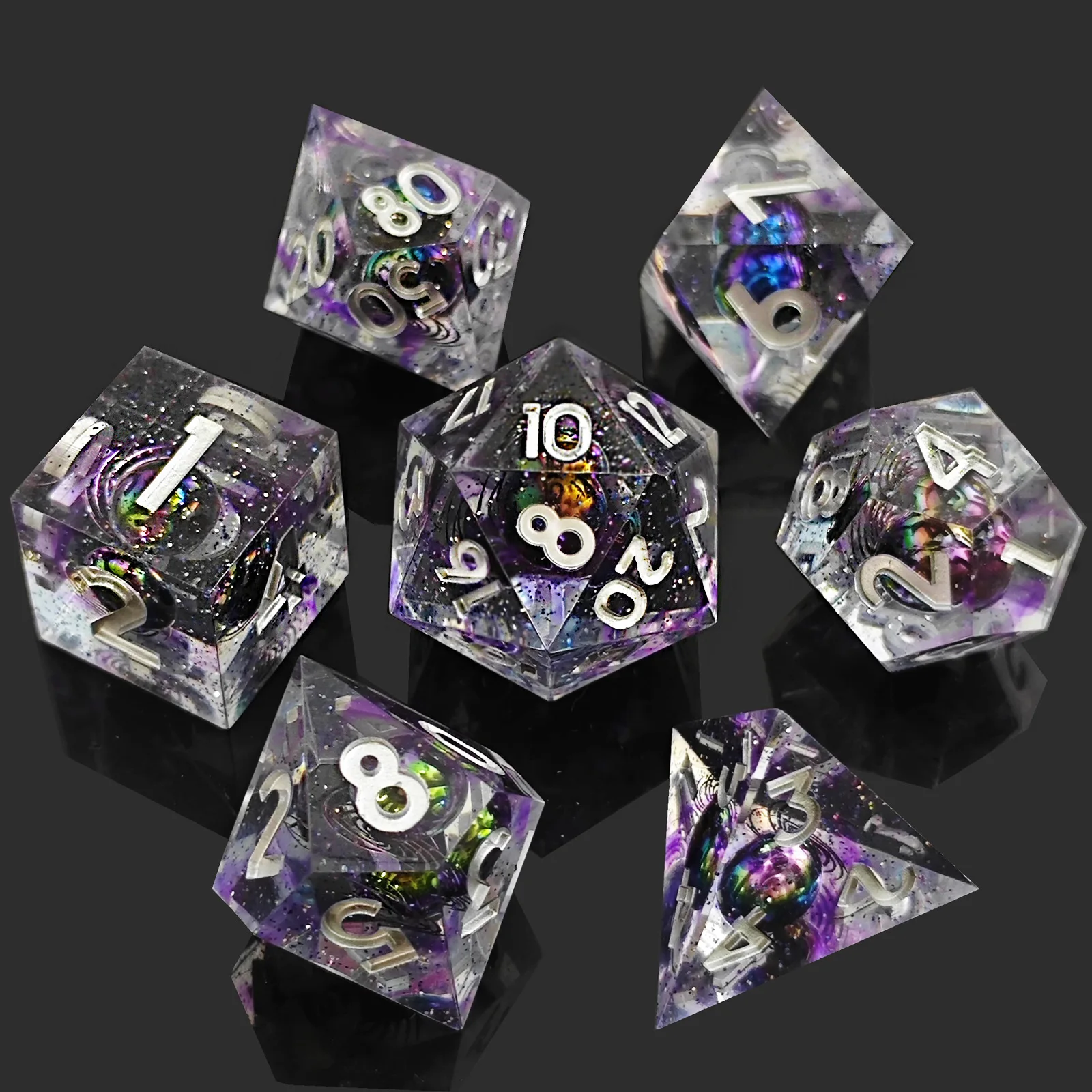 7 PCS Fantasy Polyhedral Dice Set with Unique Planet Pattern for DND D&D D20 RPG, Multicolor Resin Role Playing Game Dice