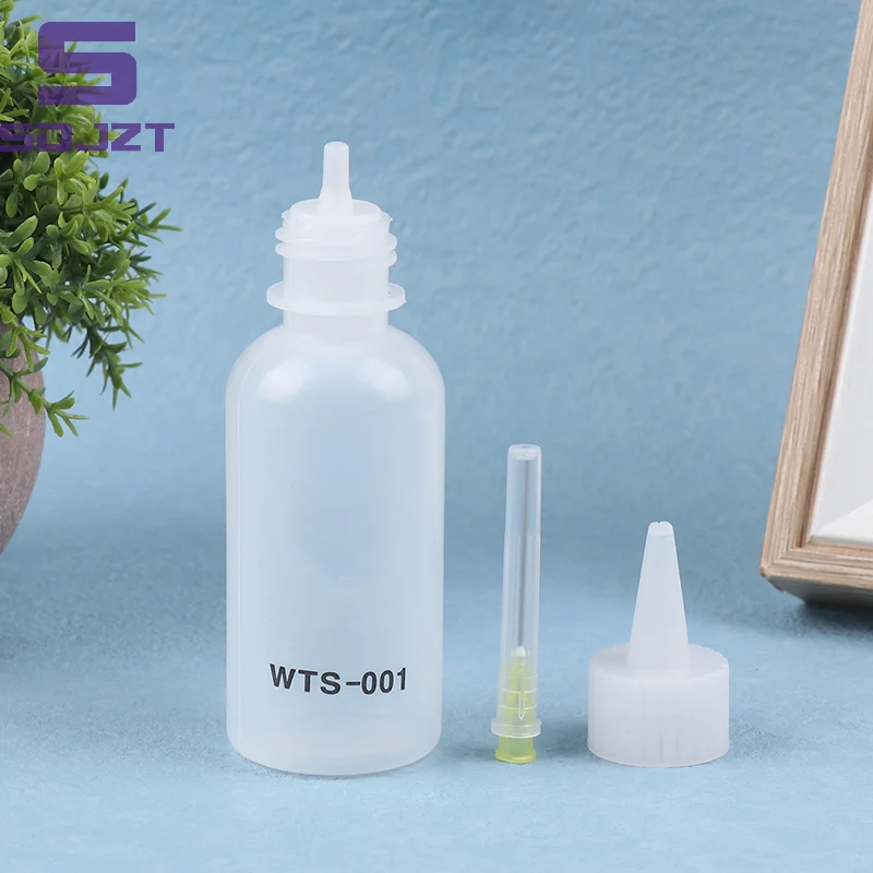 1Pc 50ML WTS-001 Plastic Liquid Alcohol Bottle With Needle For Dispenser Rosin Solder Flux Paste For Phone PCB Welding Repair