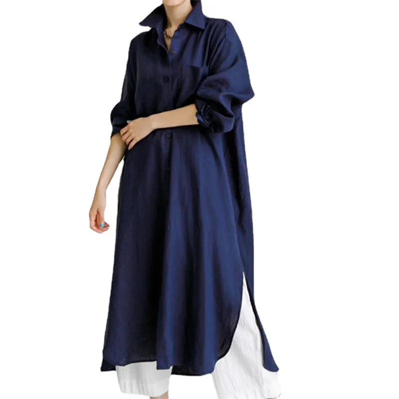 TFETTERS ฤดูใบไม้ผลิและฤดูร้อน 2025 ใหม่หลวมพลัสขนาดเสื้อผู้หญิงเข่าความยาวเสื้อสเวตเตอร์ถักผ้าฝ้ายและผ้าลินินครีมกันแดดเสื้อ