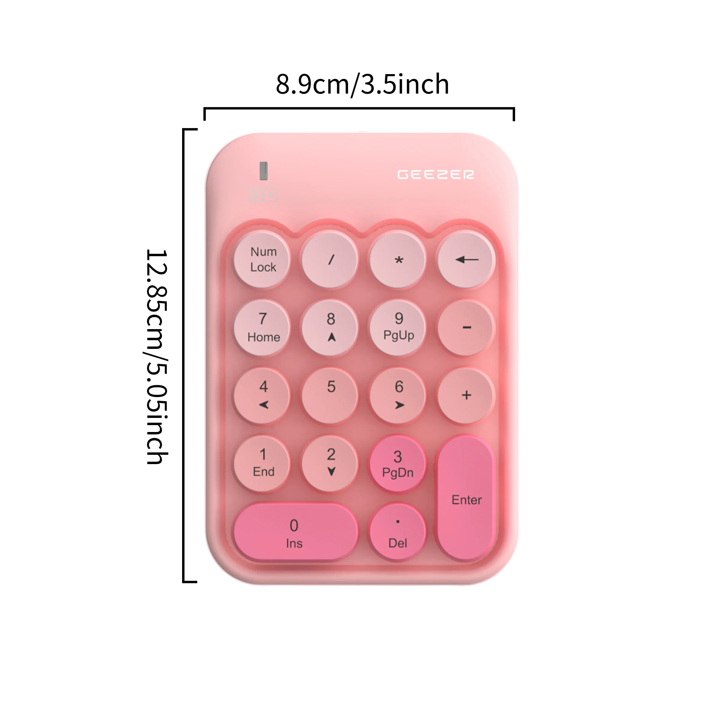 GEEZER Z5 Pink Wireless Numeric Keypad, Retro Round Keycaps, Portable External Number Pad for Accounting Office Laptop Desktop