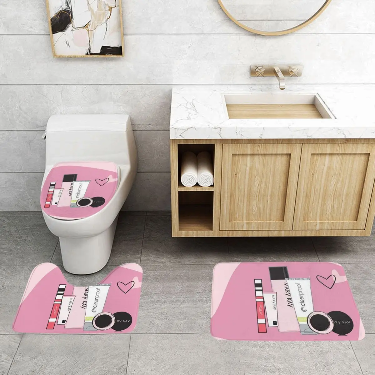 

Mary Kay 3-х предметный коврик для ванной комнаты, набор для ванной комнаты, крышка для унитаза, домашний декор, нескользящий ковер, напольный коврик