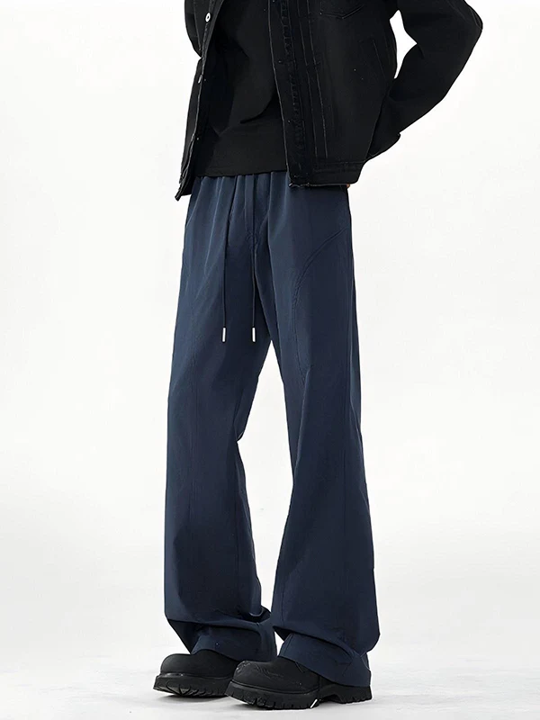 

Cobalt Blue Ice Silk Casual Pants Men's Spring Faion American Sle Slanted Cut Bootcut Straight Leg Slimming Knife Casual ...