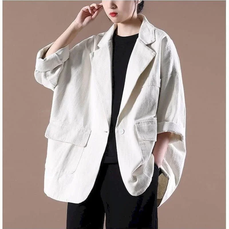 Blazer für Frauen Langarm Casual Jacken Koreanischen Stil Outer Vintage Übergroßen Solide Maßgeschneiderte Kragen Mäntel Frauen Tops