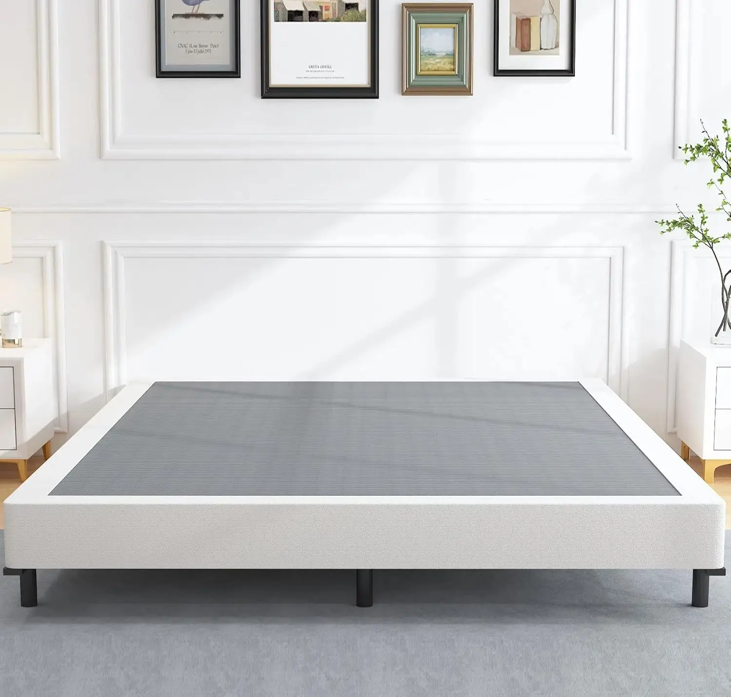 Base de cama de tamaño King con resorte de caja de 6 pulgadas, Base de colchón con marco de Metal resistente, cubierta de fácil limpieza, sin ruido, fácil