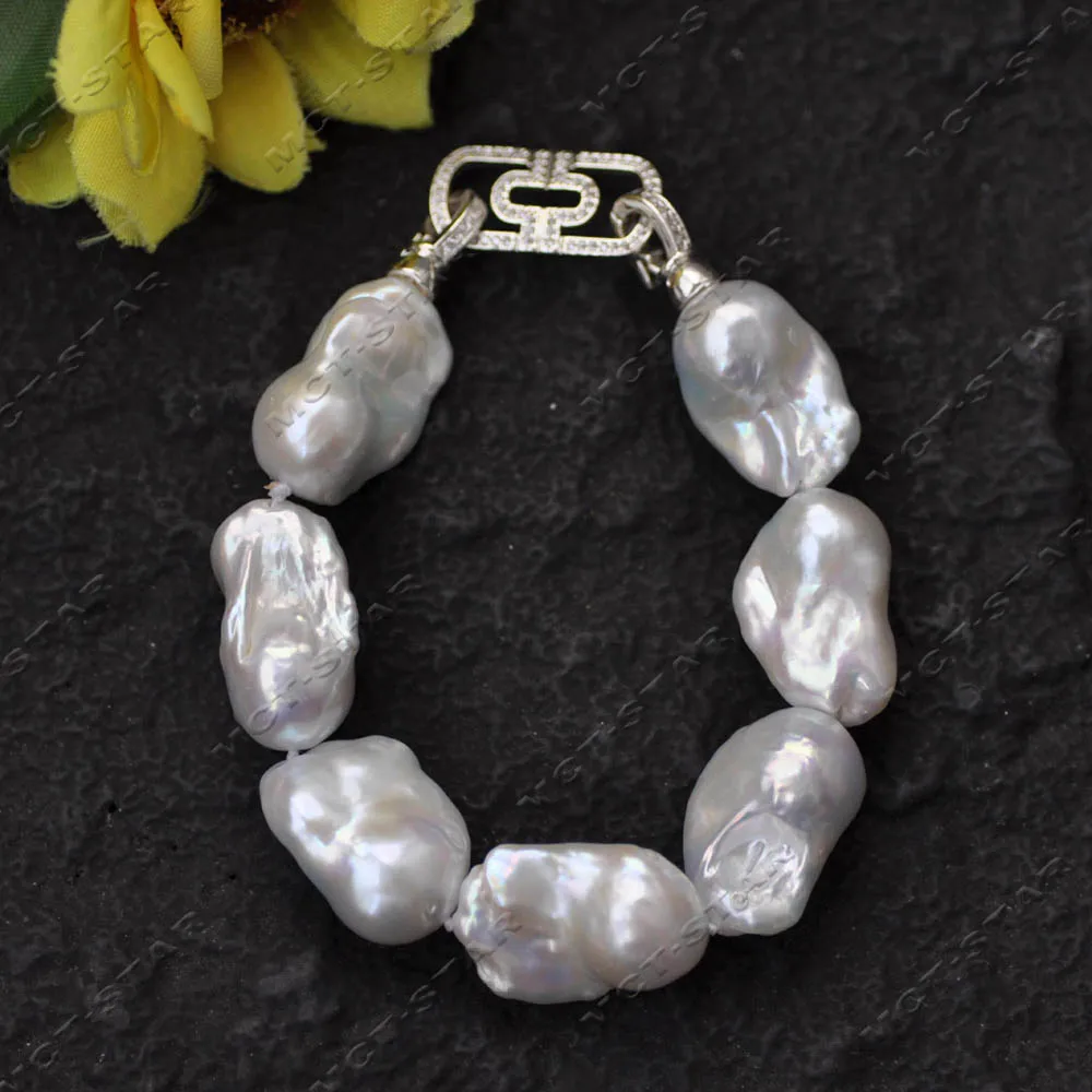 

Z14444 Браслет из белого барочного жемчуга Keshi Reborn, 8 дюймов, 24 мм, с фианитами