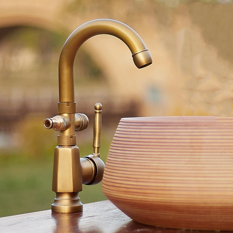 Full Copper Rustic Style Single Cold Outdoor Faucet Freezing Protection for Outdoor Stone Marble Wash Basin