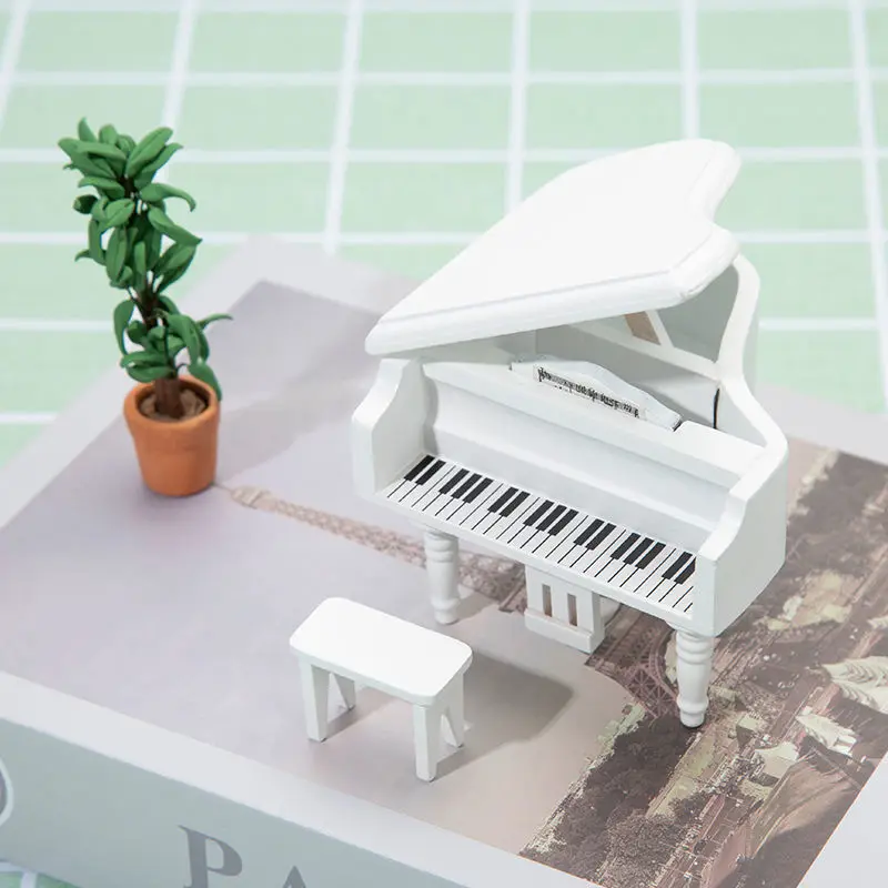 Diy Handmade Musical Instrument Model Small Miniature Retro Piano Display Decor Simulation Collection Decorative Ornaments Birch