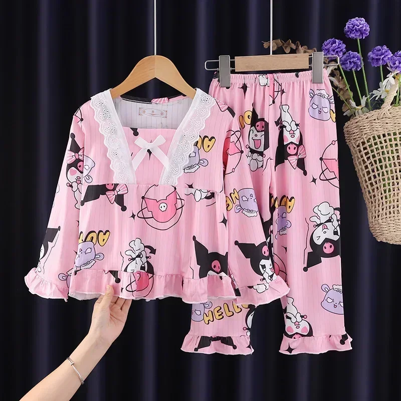 Miniso Girls Pajama Sets Lovely Anime Trendy Soft Comfortable Night Clothes Breathable Loose Gal Housewear Autumn Winter Clothes