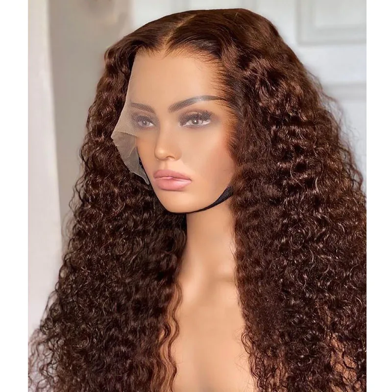 

26 Inches Long Brown Preplucked 180%Density Glueless Kinky Curly Lace Front Wig With BabyHair Heat Temperature Daily Cosplay