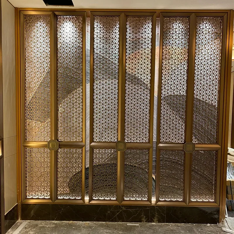 New Chinese Stainless Steel Hollow Carved Screen Partition Decorative Grid for Villa Hotel Lobby Entrance
