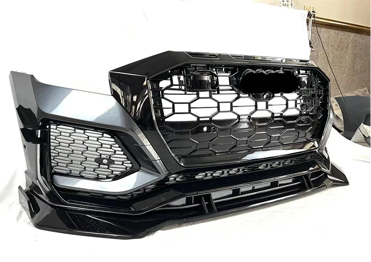 Hot sale manufacture front bumper for audis Q8 Honeycomb grill RSQ8 front car bodikits with ACC cameras holes 2020 2021 2022